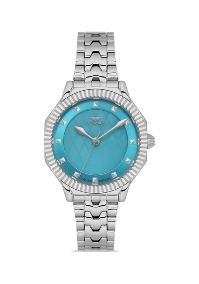 Ferro Fl21632awt-a15 Quartz Çelik Gri Turkuaz Kadran 32 Mm Kadın Kol Saati Gri
