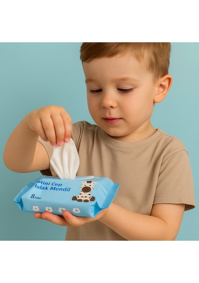 Mini Cep Sevimli Hayvan Figürlü Islak Mendil 1 Çoklu Paket