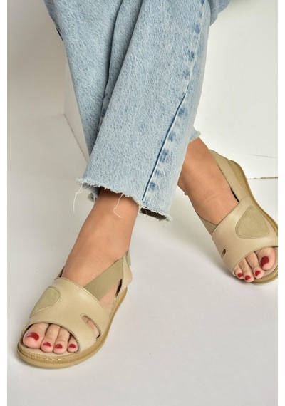 Fox Shoes Y555554003 Bej Hakiki Deri Günlük Kadın Sandalet Bej