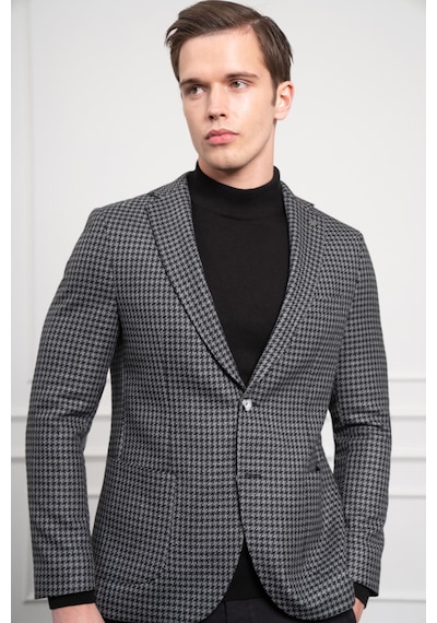 Morven Erkek Siyah Dokuma Slim Fit Dar Kesim Mono Yaka Ceket 25ks002002001 Siyah