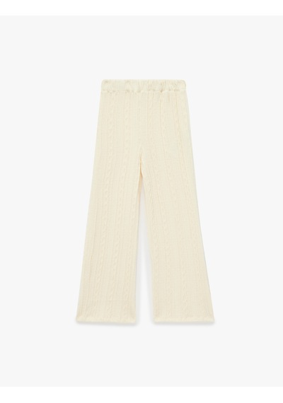 Koton Dokulu Beli Lastikli Geniş Paça Pantolon Ekru 7wkg40110ak