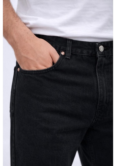 Erkek Yıkamalı Siyah Baggy Pantolon Siyah