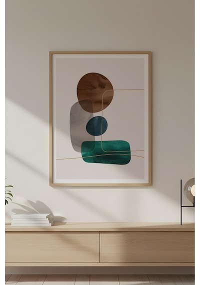 Huhuli Ahşap Çerçeveli Geometrik Desenli Minimalist Tablo Huhu628