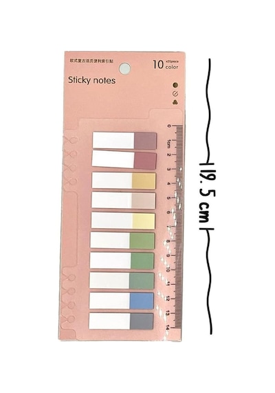 10 Renkli Cetvelli Şeffaf İndeks/ındex Sticker/post-it/sticky Note Yarım Morandi Renkler