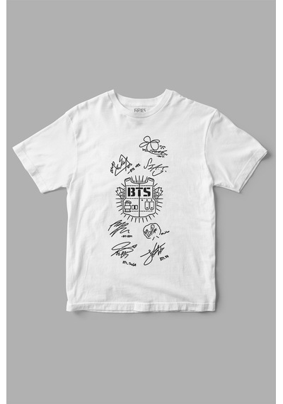 Bts "çelik Yelek" Baskılı Tişört Beyaz