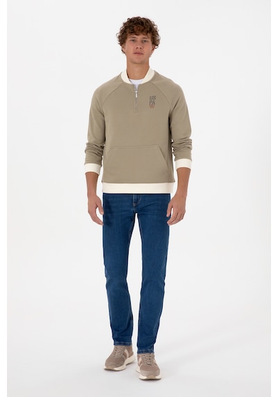 U.S. Polo Assn. Erkek Yarım Fermuarlı Comfort Fit Açık Haki Basic Sweatshirt 50316303-VR183