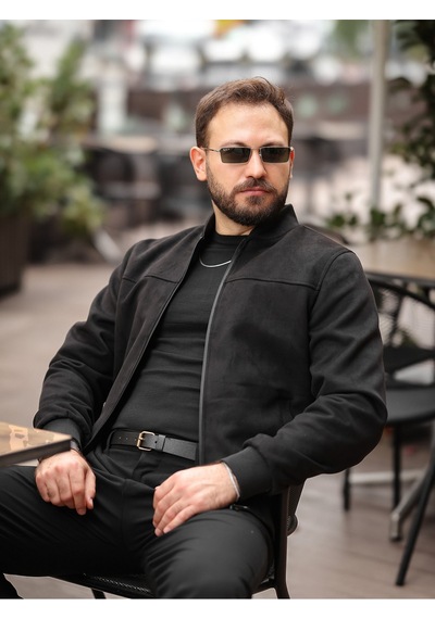 Yeni Sezon Kolej Bomber Süet Ceket Siyah Süet