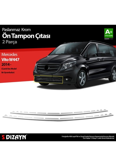 S-Dizayn  Mercedes Vito W447 Krom Ön Tampon Çıtası 2 Prç. 2014 Üzeri Camlı