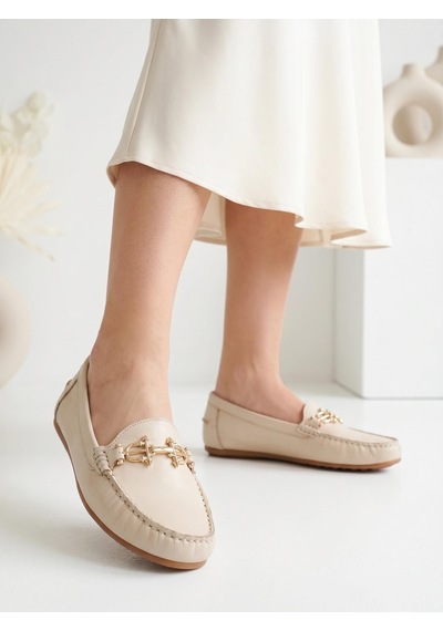 Nesilshoes Eliz 25700 Bej Hakiki Soft Deri Günlük Kadın Ayakkabı