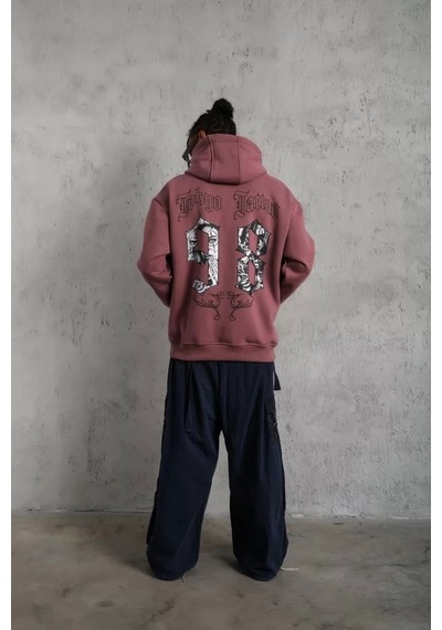 Erkek 98 Baskılı Kapşonlu Sweat - Gül Kurusu Gülkurusu
