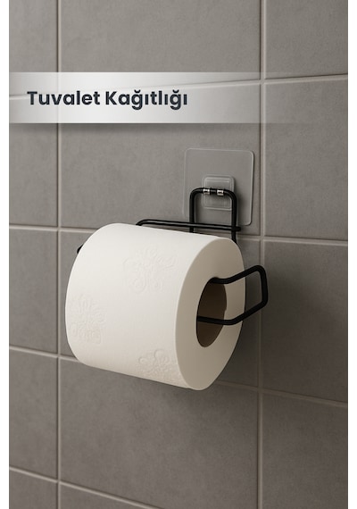 Yapışkanlı Metal Siyah Tuvalet Kağıtlığı Wc Kağıtlık Tuvalet Kağıtlık Askısı Siyah