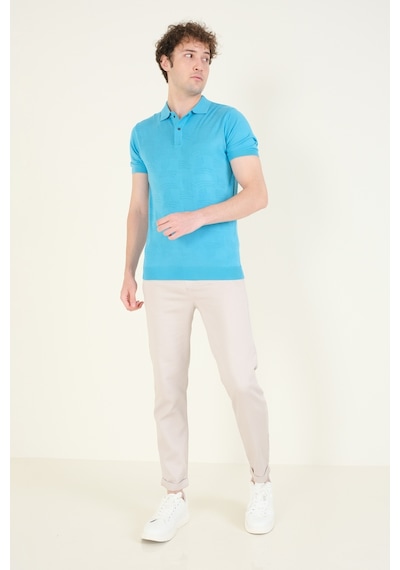 Giyim Dünyası Erkek Çıtçıtlı Desenli Polo Yaka Merserize T-shirt Mavi 001