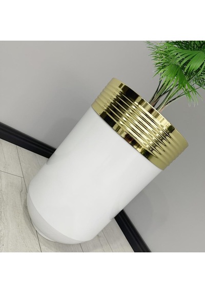 Elegant Dekoratif Gold Darbuka Parlak Beyaz Saksı 70cm