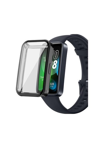 Huawei Band 9 İçin Kılıf 360 Full Round Soft Silicone Siyah Band 9 İle Uyumlu Kılıf - Siyah