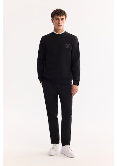 Avva Erkek Siyah Bisiklet Yaka Pamuklu Bi-stretch Basic Regular Fit Sweatshirt A52y1328