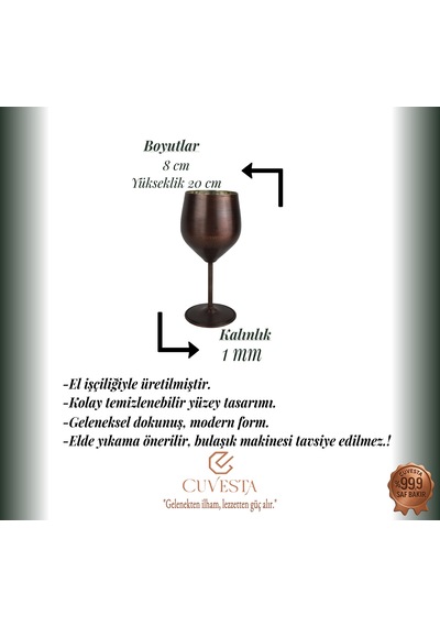 Cuvesta Modern El Yapımı Bakır Oksit Renk Kokteyl Bardak 20x8cm Siyah