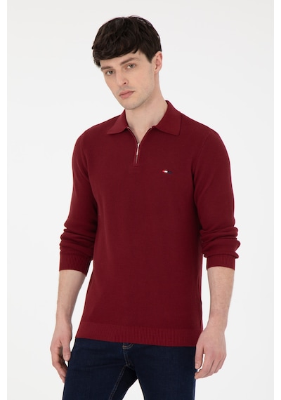 U.S. Polo Assn. Erkek Regular Fit Yarım Fermuarlı Bordo Basic Kazak 50298266-VR014