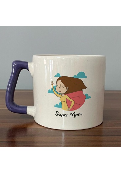 Süper Mom Pelerin Baskılı Mor Kulplu D Kupa