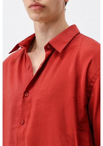 Vamos Modal Kumaş Oversize Gömlek Kiremit