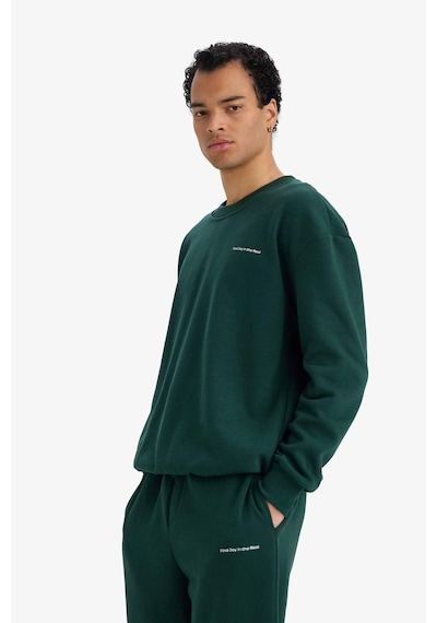 Defacto Boxy Fit 2li Takım Bisiklet Yaka Baskılı Sweatshirt Eşofman Altı F9623ax25augn919 Yeşil-gn919