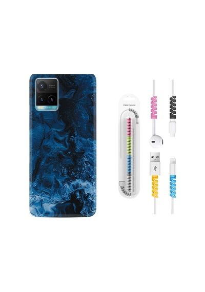 Vivo Y32 Kılıf Kablo Koruyuculu Blue Zigzag 1687