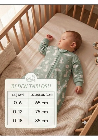 Xmlbayiciniz Kollu Ayaksız Uyku Tulumu, %100 Organik Pamuk, 0-18 Ay, Yeşil Çok Renkli
