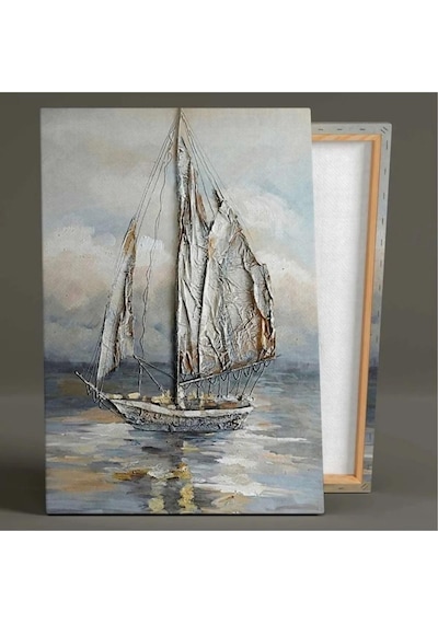 Kanvas Tablo Yağlı Boya Efektli Gemi Yelkenli Deniz Doğa Manzara Kanvas Tablo 50 X 70