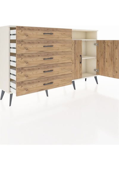 Arges Konsol 2 Raflı 5 Çekmeceli 2 Kapaklı 176x30x99 Aytaşı-çam Aytaşı-çam