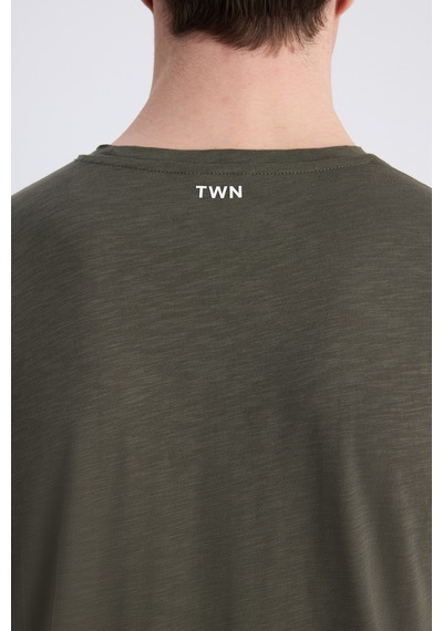 Twn Slim Fit Haki Düz %100 Pamuklu T-shirt 4ec1447011072 H01