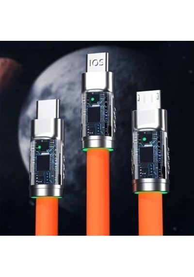 Rengıneshop 3 Şarj Aleti 1 Arada Çinko Alaşım Hızlı Şarj Kablosu Turuncu