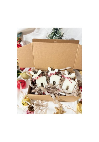 Dekoratif Hediyelik Geyik Mum Soywax Beyaz 3 Lü Yılbaşı Hediye Pine Tree Candle Gri