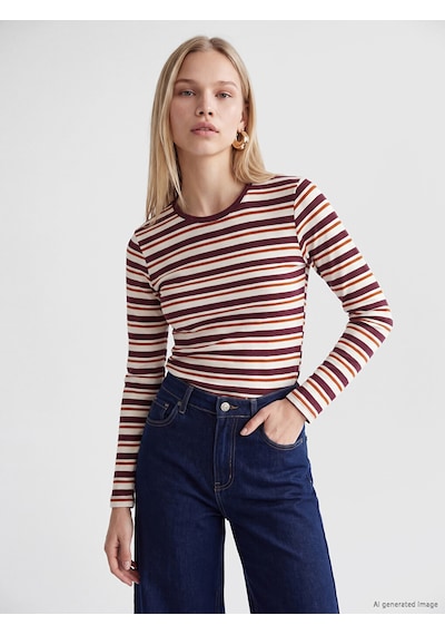 Lcw Vision Bordo Bisiklet Yaka Çizgili Kadın Body
