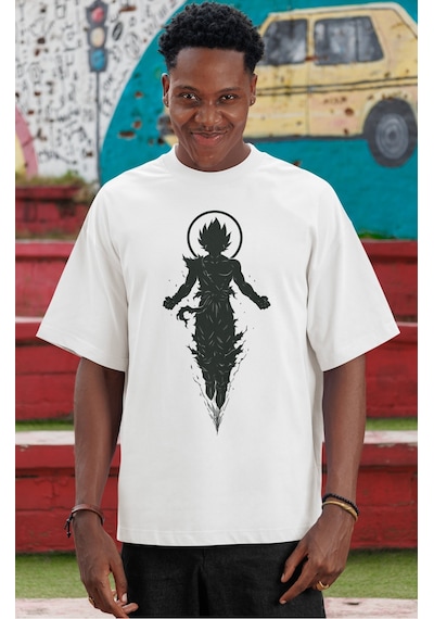 Son Goku Dragon Ball Anime Ön Baskılı Unisex Oversize Tişört Beyaz