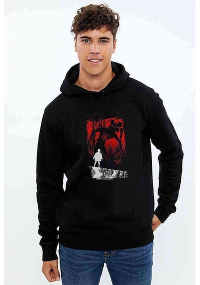 Stranger Things Eleven Demogorgon Baskılı Siyah Erkek Sweatshirt (531007455)