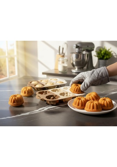 6 Bölmeli Silikon Muffin Ve Mini Kek Kalıbı - 3 Farklı Estetik Geometrik Desen, Yapışmaz Ve Esnek Pişirme Seti, M Diğer