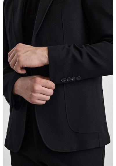 Süvari Siyah Slim Mono Yaka Düz Torba Cep 6 Drop Takım Elbise Tk1006900401-s09