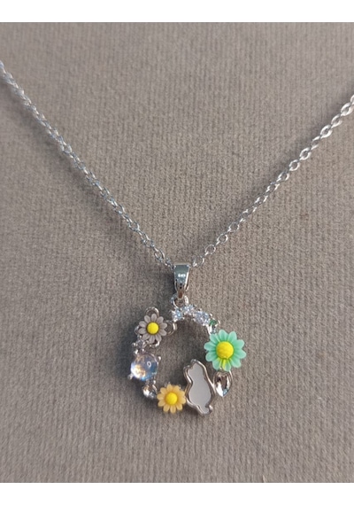 Beren Aksesuar Stainless Steel Flower Cat Çelik Kolye Gümüş