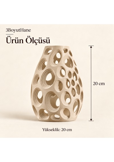 Dekoratif Vazo 20 Cm Oval Delikli Modern Tasarım Kuru Ve Yapay Çiçek Vazosu Bej