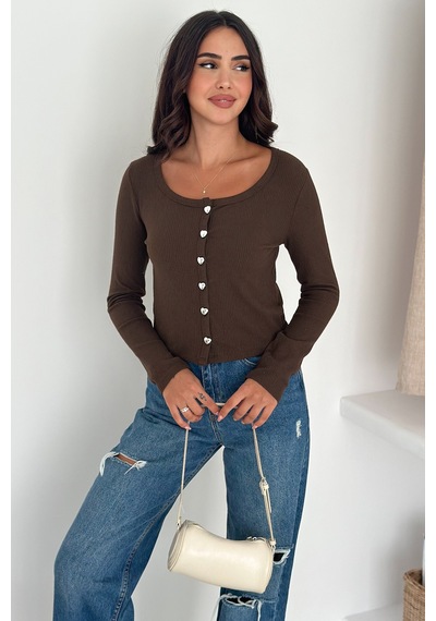 Noa & Noa Soft Button Bluz Sade Şıklığın Gücü Kahverengi