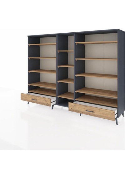 Hyperion Dolap 14 Raflı 2 Çekmeceli 220x44x163 Antrasit-çam Antrasit-çam