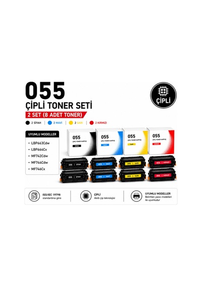 055 Çipli 2li Toner Seti 2 Siyah - 2 Mavi - 2 Kırmızı - 2 Sarı