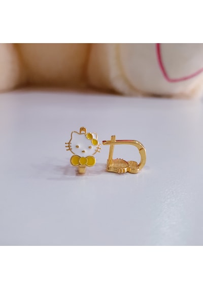 Mineli Klipsli Sarı Tokalı Sevimli Kedi Model Gümüş Çocuk Küpesi