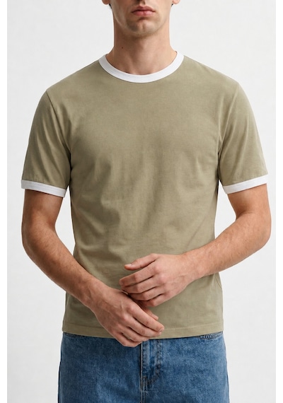 Antioch Kontrast Yaka Erkek T-shirt Haki
