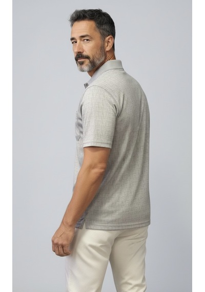 Erkek Simenti Yakalı Cepli Desenli Gri Tshirt