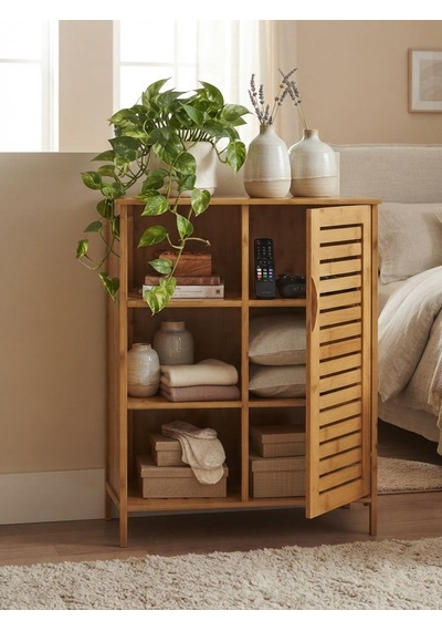 Panalı Bambu Çekmeceli Dolap 88 X 66 X 33 Cm Bej