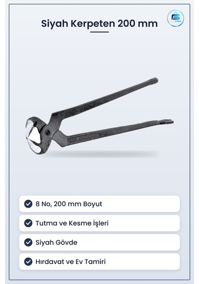 Kerpeten 8 No 200 Mm Siyah Manuel El Aletleri Tutma Ve Kesme İşle