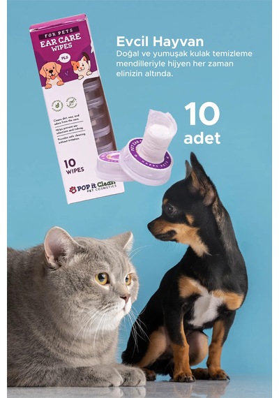 Popitclean Evcil Hayvan Kedi & Köpek Kulak Bakım ve Temizleme Mendili