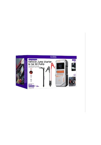 Auhma A8822 Jump Starter / Akü Takviye Cihazı 4'ü 1 Arada Powerbank, Hava Kompresörü,10.000mah 150psı Gri