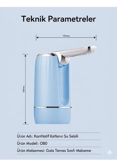 Vayomy Smartfold Katlanabilir Şarjlı Damacana Pompası - Akıllı Ölçülü Otomatik Dokunmatik Su Pompası Yeni Nesil Mavi