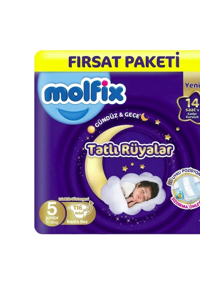 Molfix Tatlı Rüyalar 5 Beden Bebek Bezi 58x2 116 Adet 5 Numara